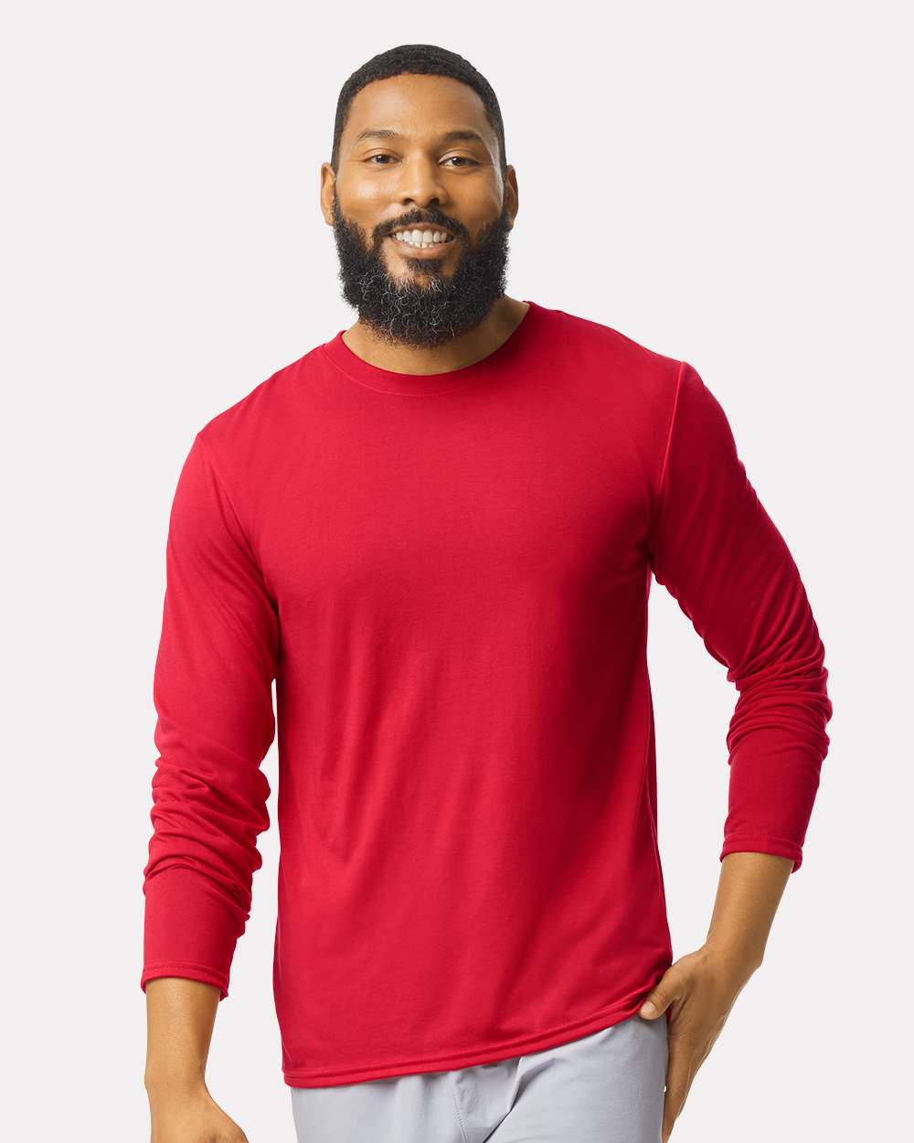 Unisex Performance® Long Sleeve T-Shirt - OnModelFront - B85560703 - Red