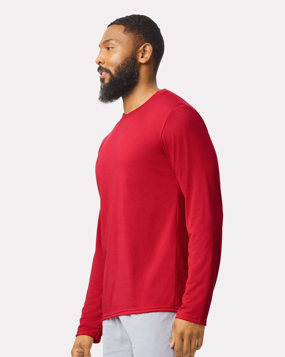 Unisex Performance® Long Sleeve T-Shirt - OnModelSide - B85560703 - Red