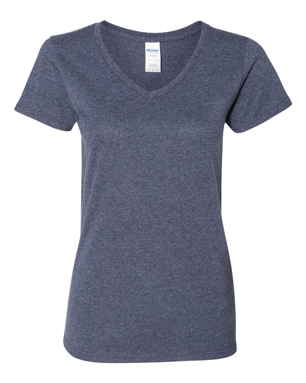 Women's Heavy Cotton™ V-Neck T-Shirt - Front - B11760643 - Heather Navy