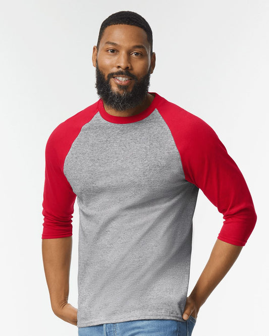 Unisex Heavy Cotton™ Raglan Three-Quarter Sleeve T-Shirt - styleImage