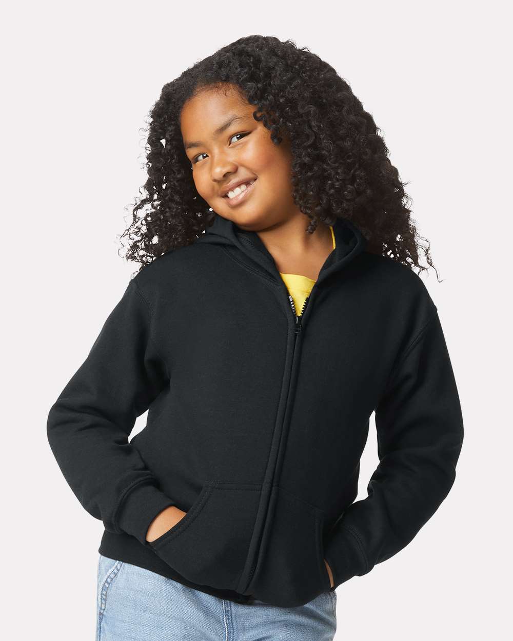 Youth Heavy Blend™ Full-Zip Hooded Sweatshirt - OnModelFront - B32360502 - Black
