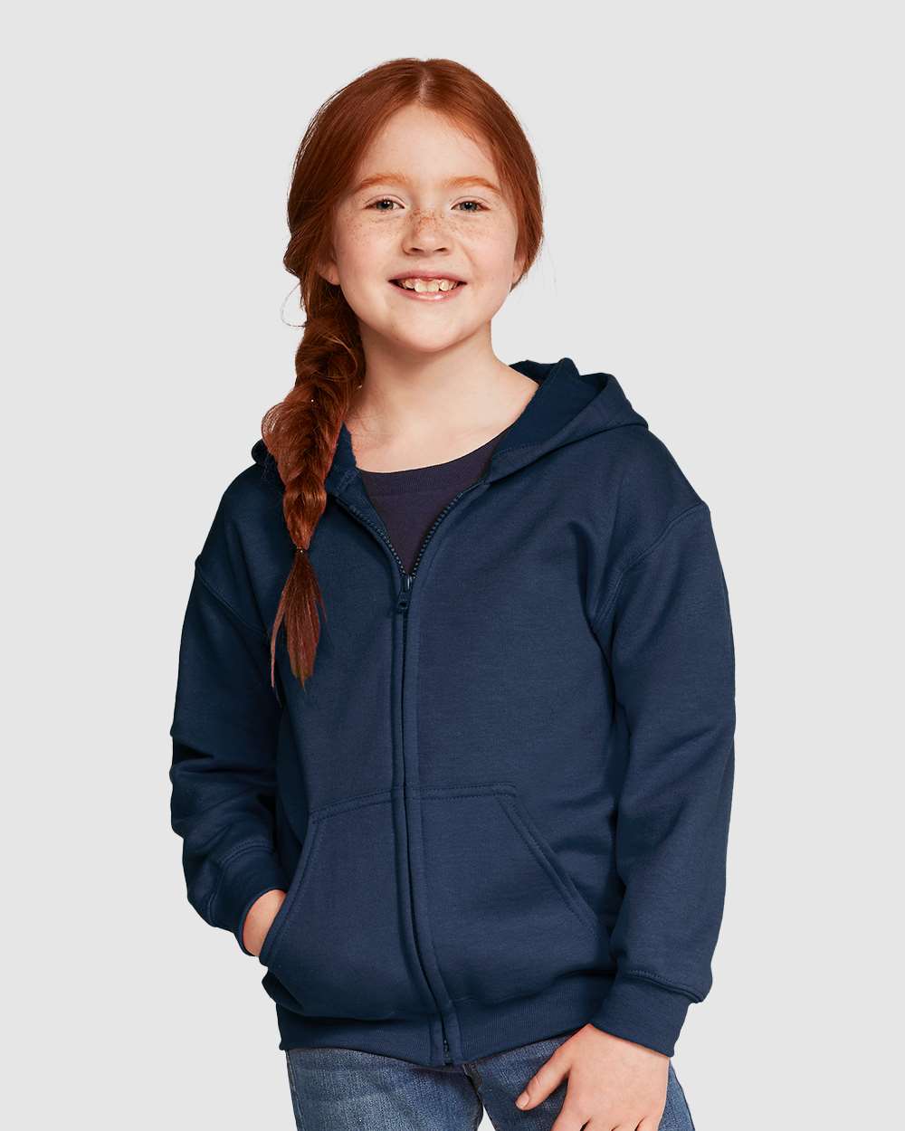 Youth Heavy Blend™ Full-Zip Hooded Sweatshirt - OnModelFront - B32360652 - Navy
