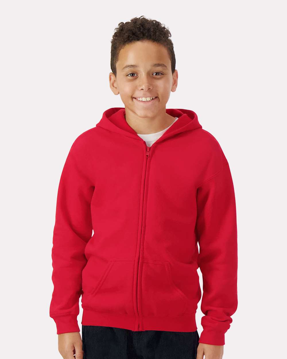 Youth Heavy Blend™ Full-Zip Hooded Sweatshirt - OnModelFront - B32360702 - Red