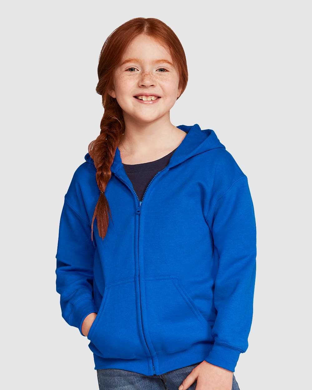 Youth Heavy Blend™ Full-Zip Hooded Sweatshirt - OnModelFront - B32360752 - Royal