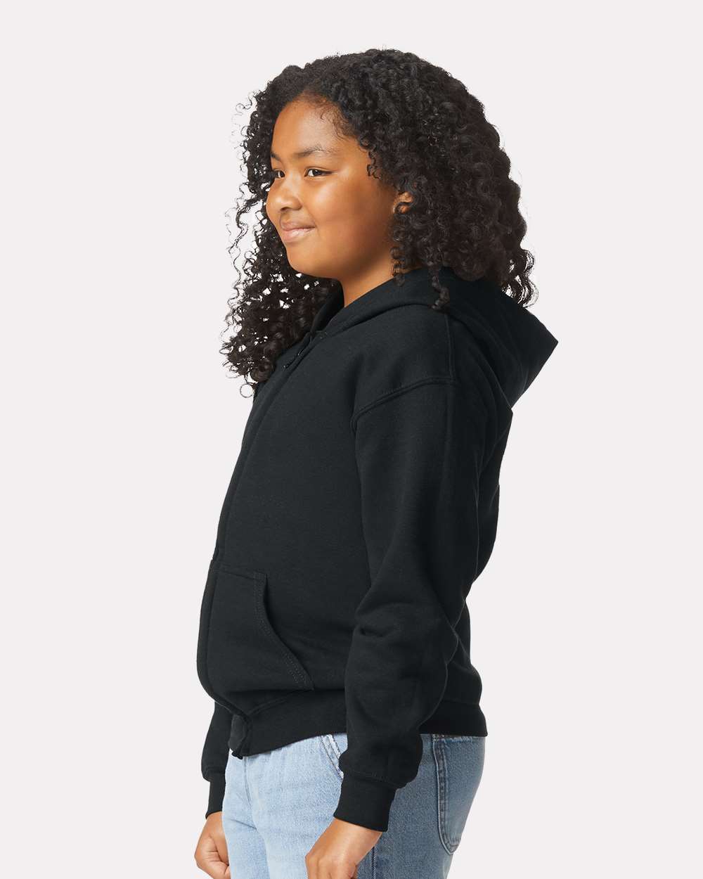 Youth Heavy Blend™ Full-Zip Hooded Sweatshirt - OnModelSide - B32360502 - Black