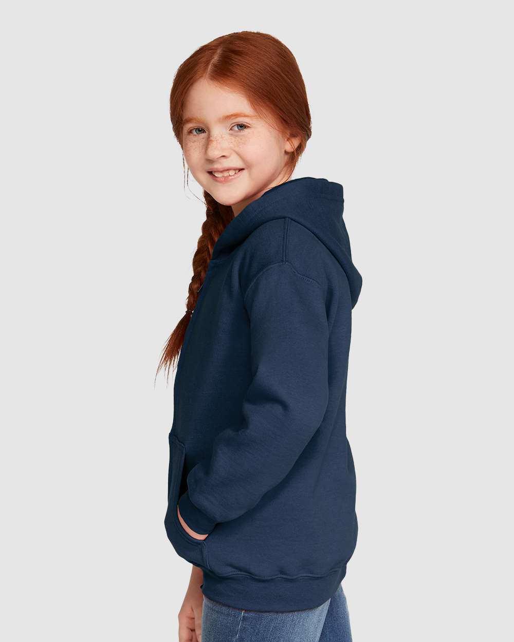 Youth Heavy Blend™ Full-Zip Hooded Sweatshirt - OnModelSide - B32360652 - Navy