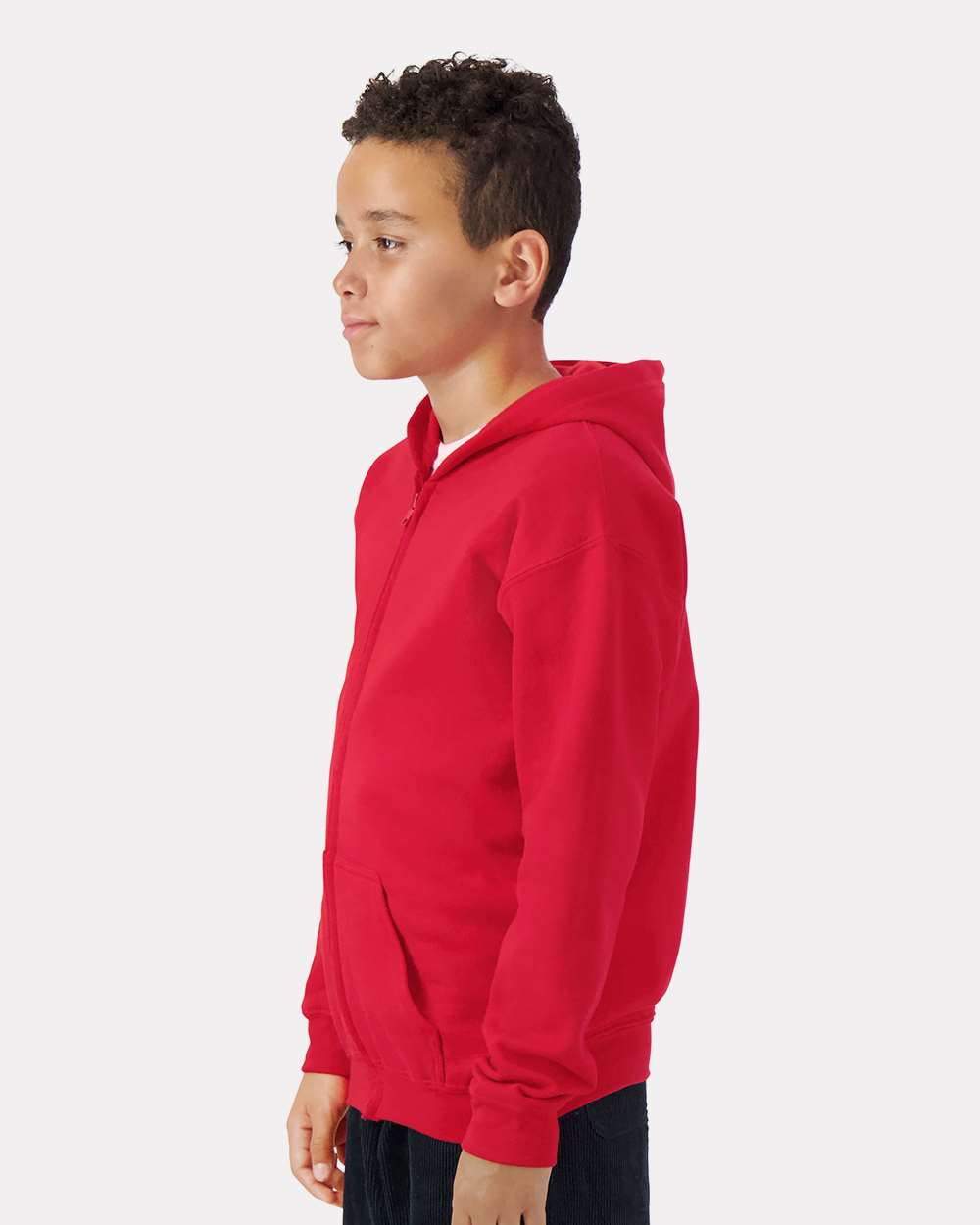 Youth Heavy Blend™ Full-Zip Hooded Sweatshirt - OnModelSide - B32360702 - Red