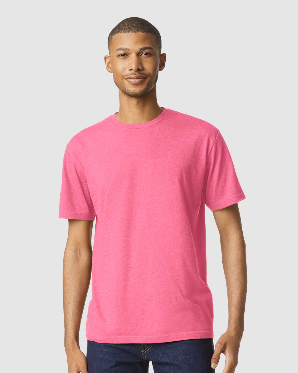 Men's Softstyle® CVC T-Shirt - OnModelFront - B00260313 - Pink Lemonade Mist