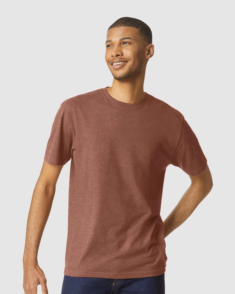 Men's Softstyle® CVC T-Shirt - OnModelFront - B00260423 - Cocoa Mist