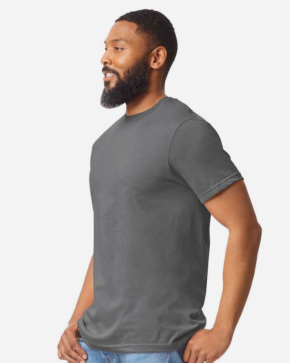 Men's Softstyle® CVC T-Shirt - OnModelSide - B00260103 - Gunmetal