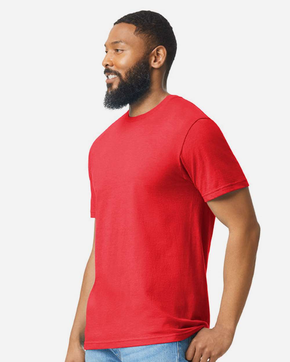 Men's Softstyle® CVC T-Shirt - OnModelSide - B00260703 - Red Mist
