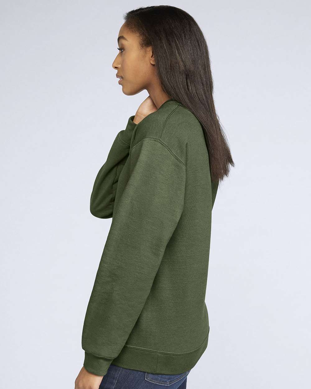 Unisex Softstyle® Midweight Crewneck Sweatshirt - OnModelSide - B24060533 - Military Green