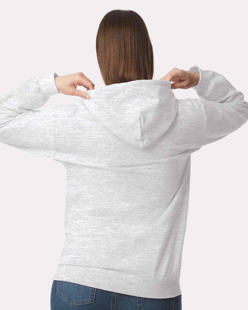 Unisex Softstyle® Midweight Hooded Sweatshirt - OnModelBack - B24160013 - Ash Grey