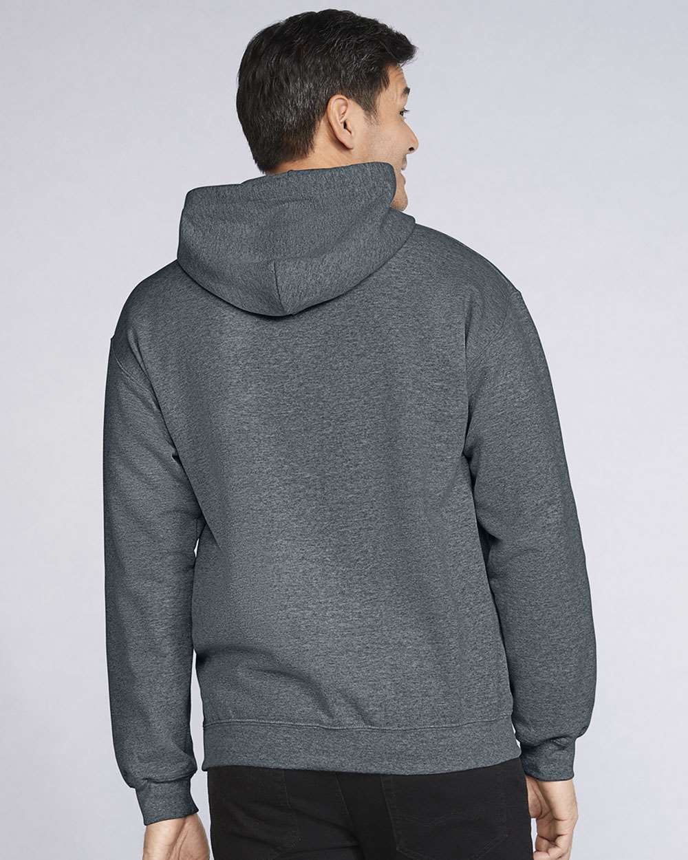 Unisex Softstyle® Midweight Hooded Sweatshirt - OnModelBack - B24160103 - Dark Heather