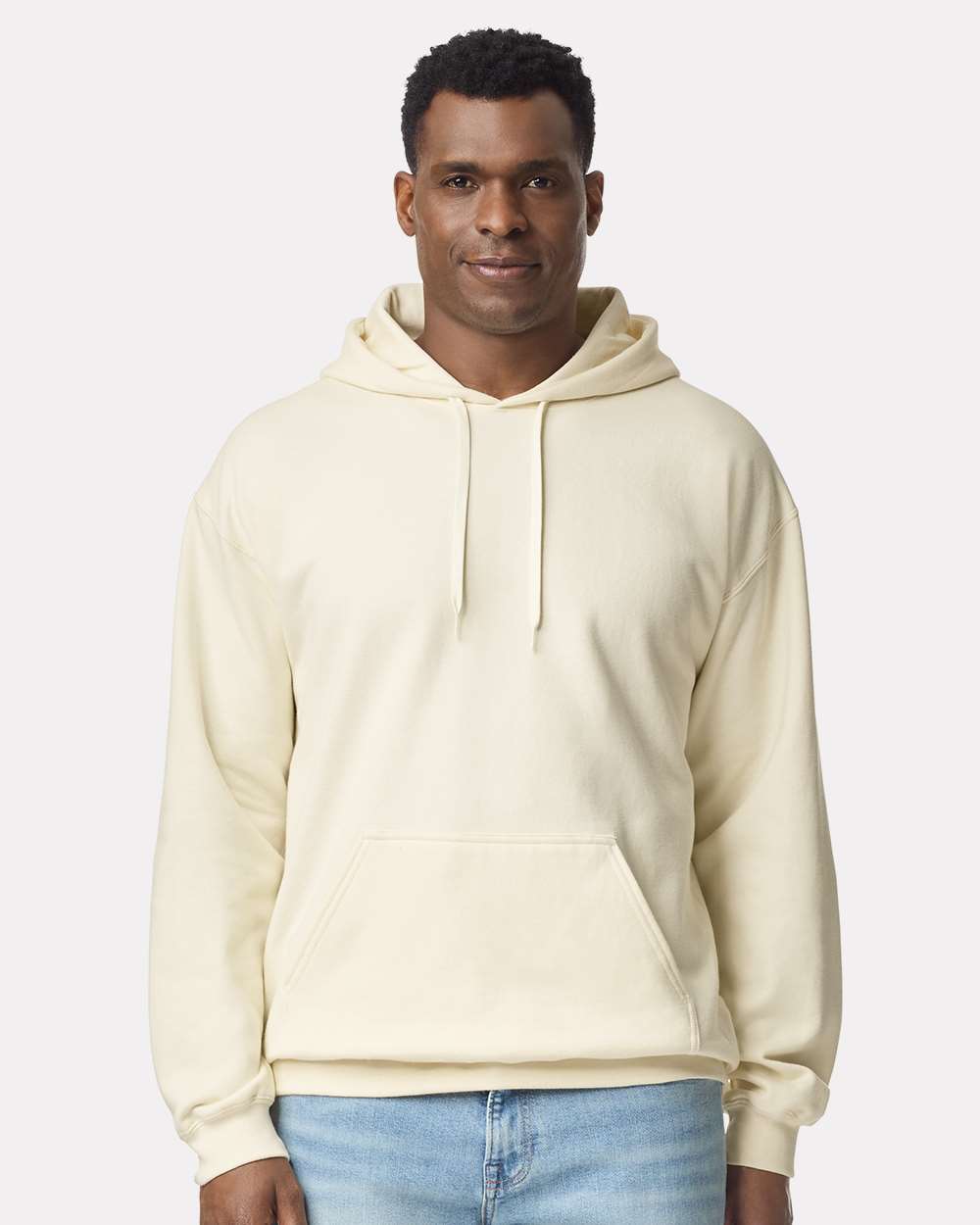 Unisex Softstyle® Midweight Hooded Sweatshirt - OnModelFront - B24160023 - Off White