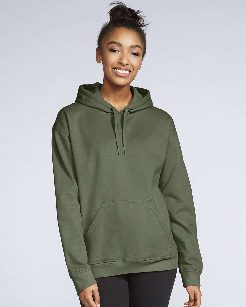 Unisex Softstyle® Midweight Hooded Sweatshirt - OnModelFront - B24160063 - Military Green