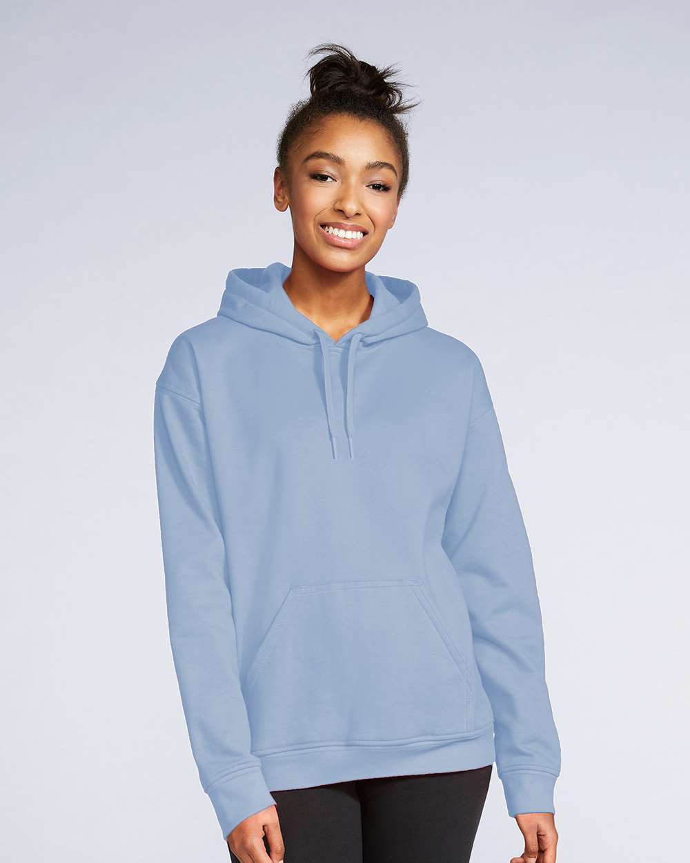 Unisex Softstyle® Midweight Hooded Sweatshirt - OnModelFront - B24160253 - Stone Blue