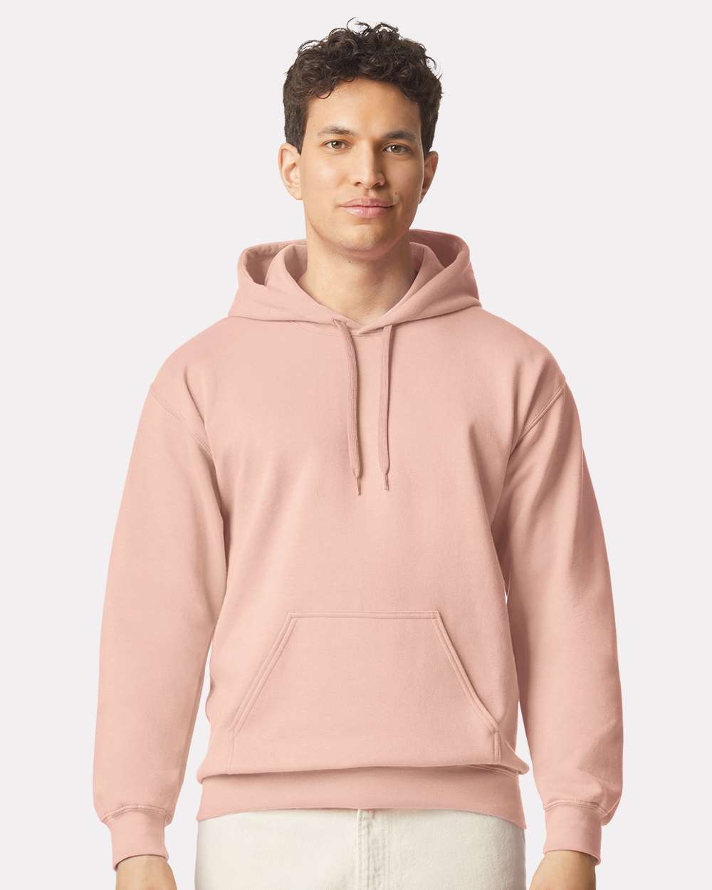 Unisex Softstyle® Midweight Hooded Sweatshirt - OnModelFront - B24160323 - Dusty Rose