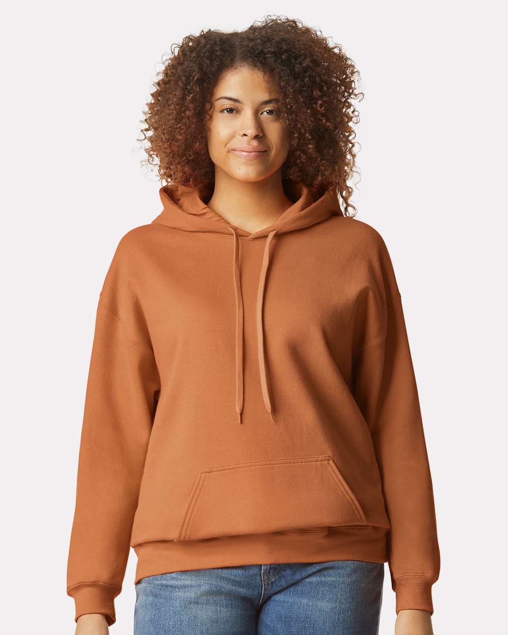 Unisex Softstyle® Midweight Hooded Sweatshirt - OnModelFront - B24160413 - Texas Orange