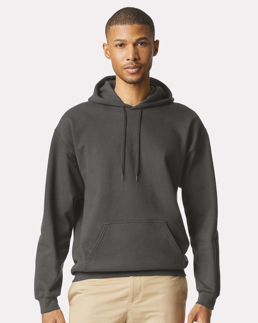 Unisex Softstyle® Midweight Hooded Sweatshirt - OnModelFront - B24160453 - Smoke