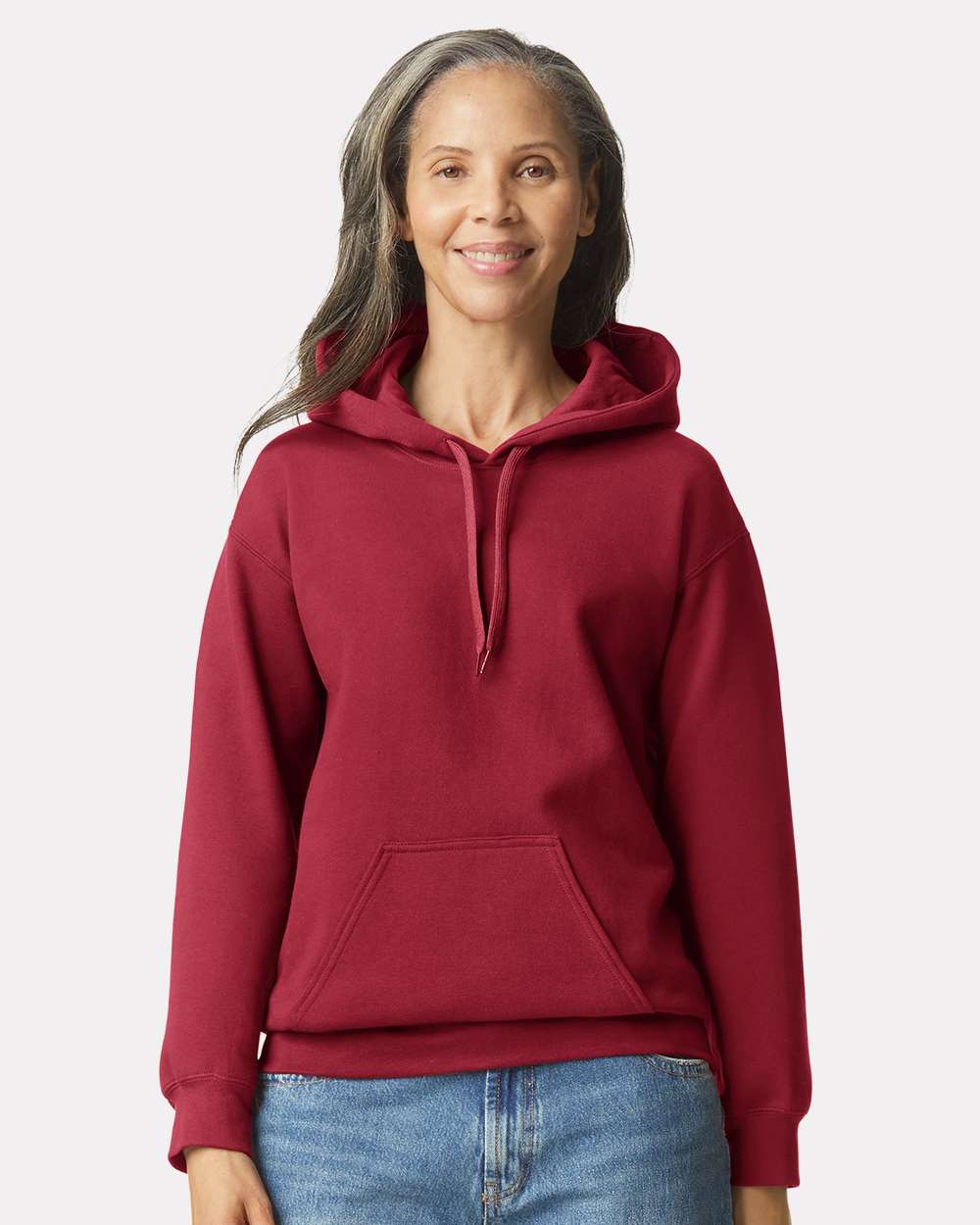 Unisex Softstyle® Midweight Hooded Sweatshirt - OnModelFront - B24160463 - Cardinal