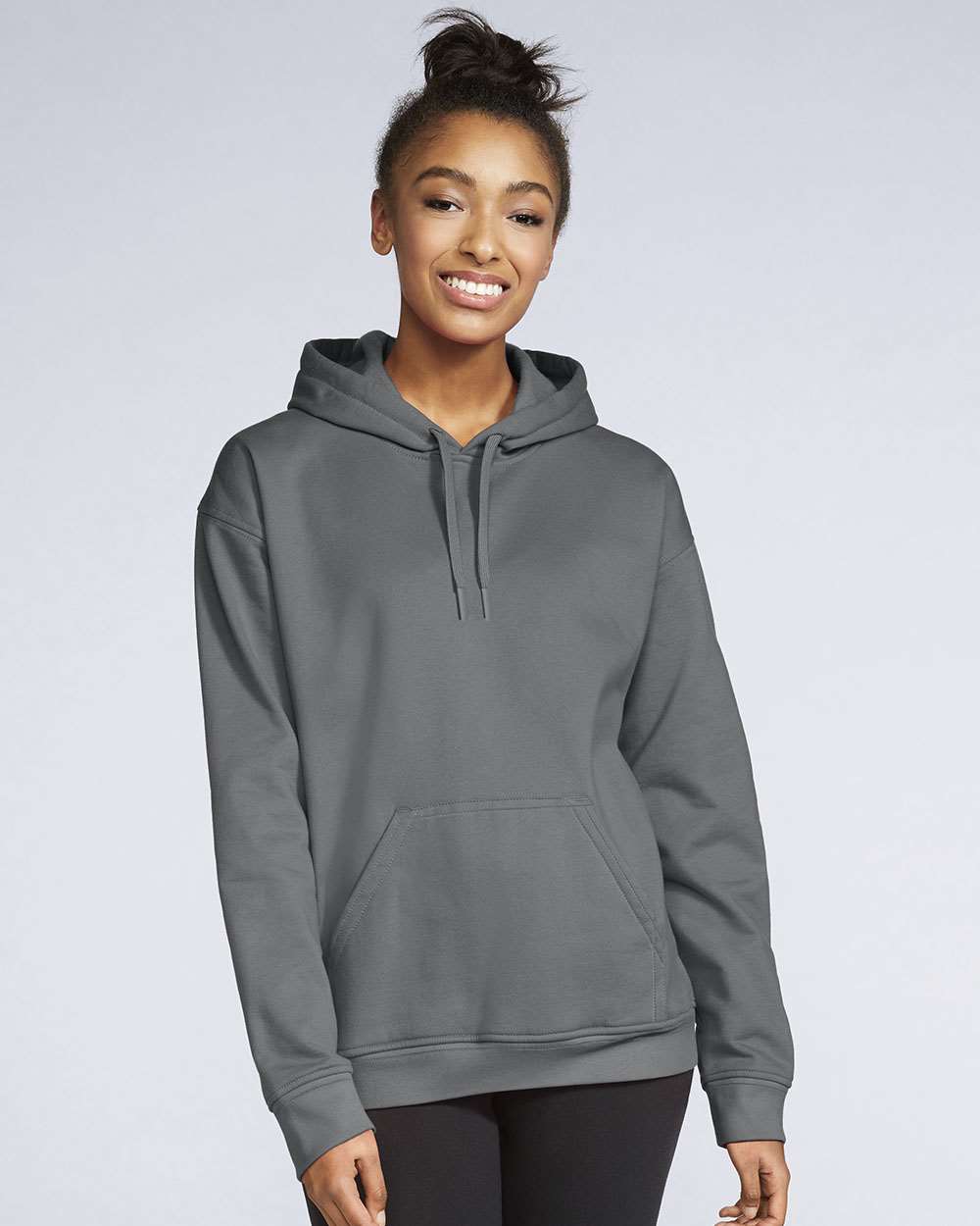 Unisex Softstyle® Midweight Hooded Sweatshirt - OnModelFront - B24160493 - Charcoal