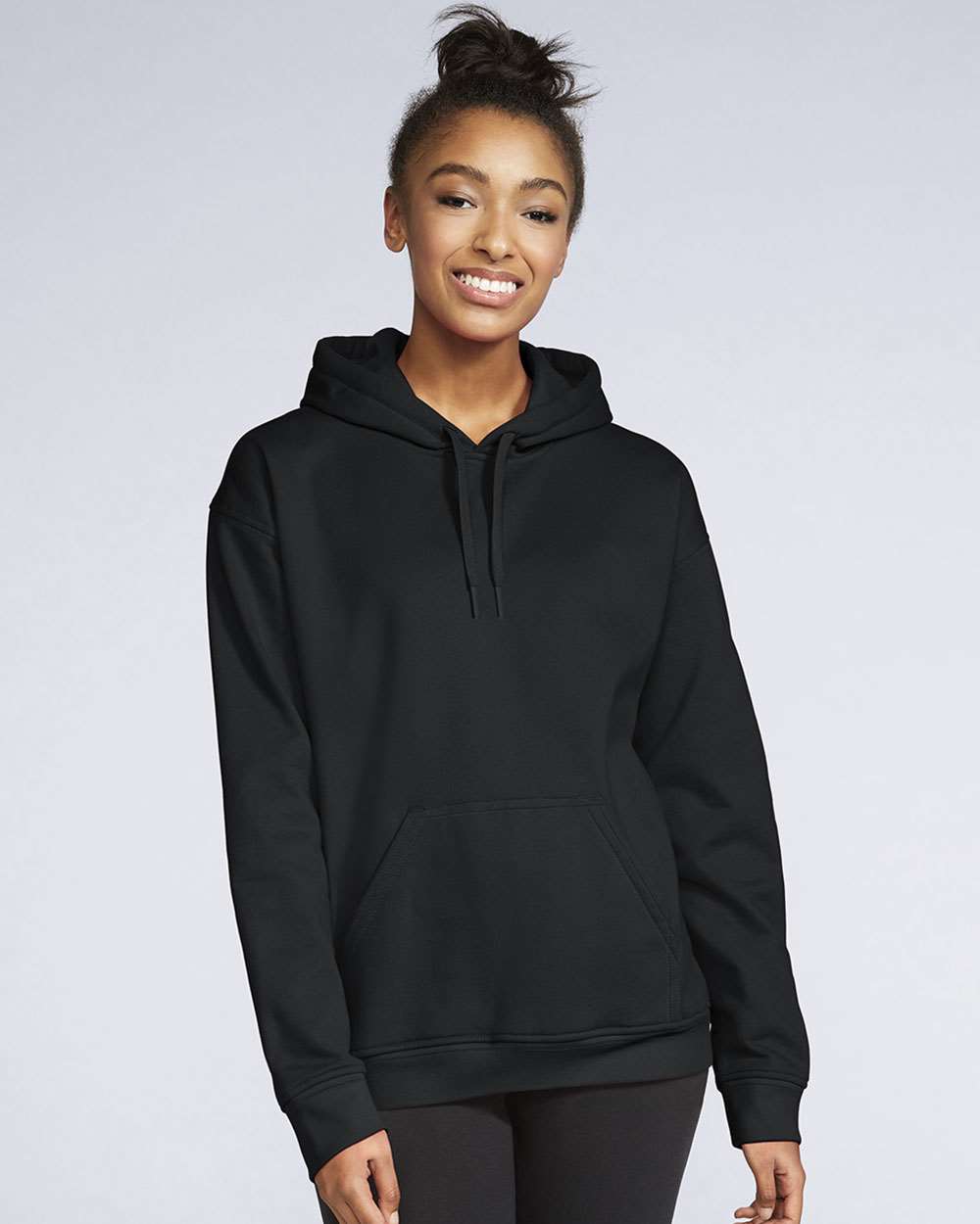 Unisex Softstyle® Midweight Hooded Sweatshirt - OnModelFront - B24160503 - Black