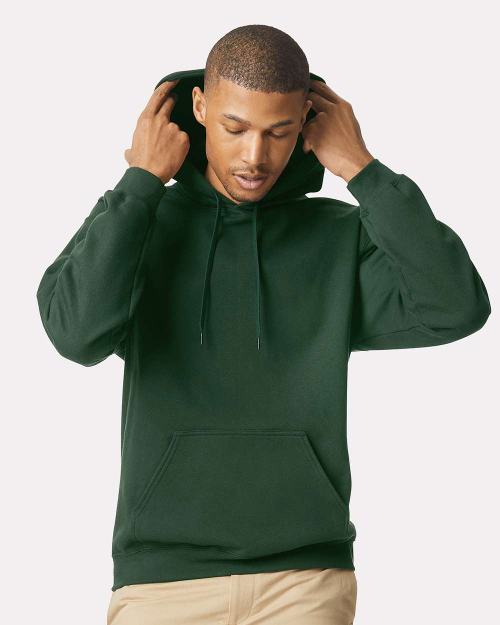Unisex Softstyle® Midweight Hooded Sweatshirt - OnModelFront - B24160543 - Forest Green