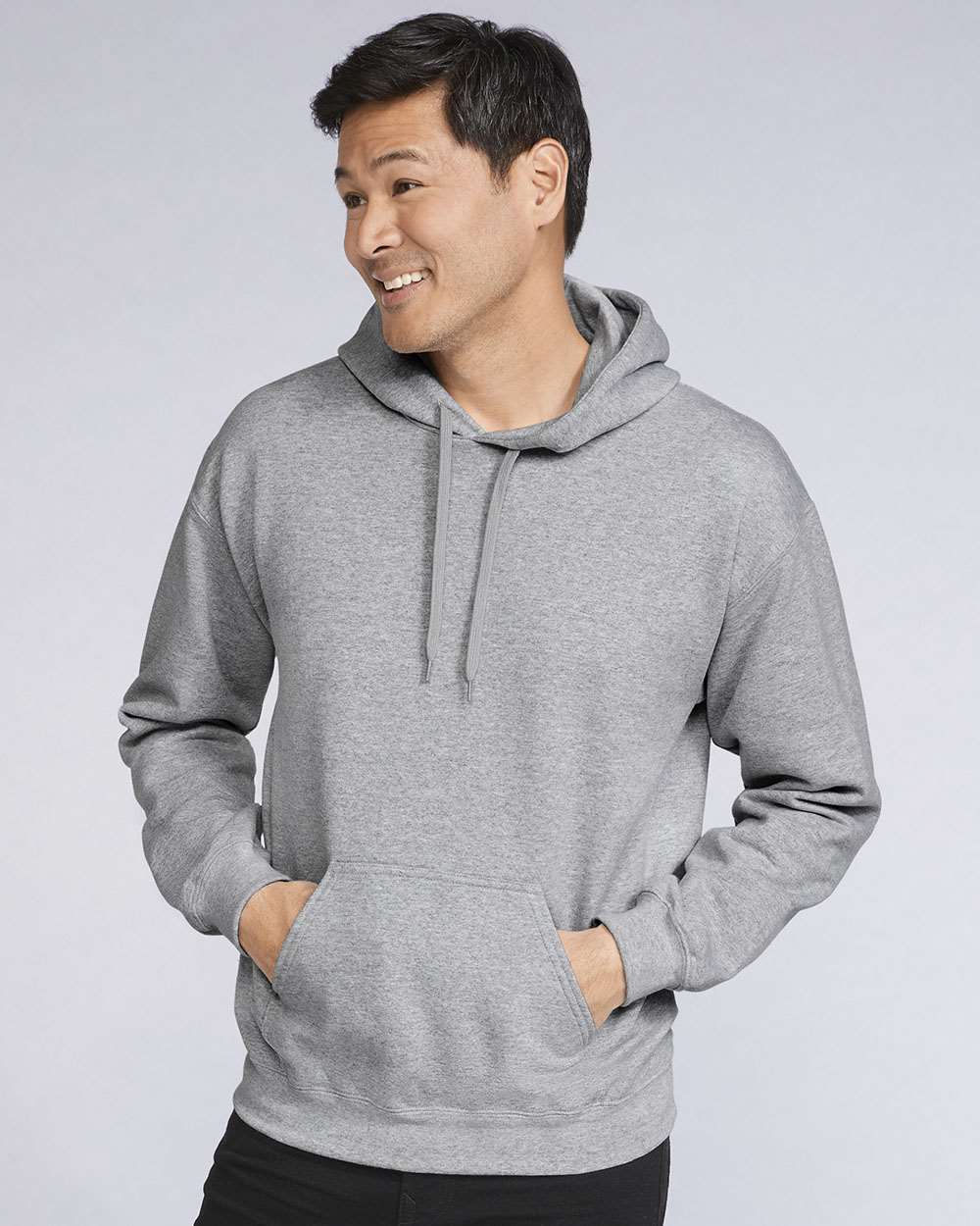 Unisex Softstyle® Midweight Hooded Sweatshirt - OnModelFront - B24160583 - Sport Grey