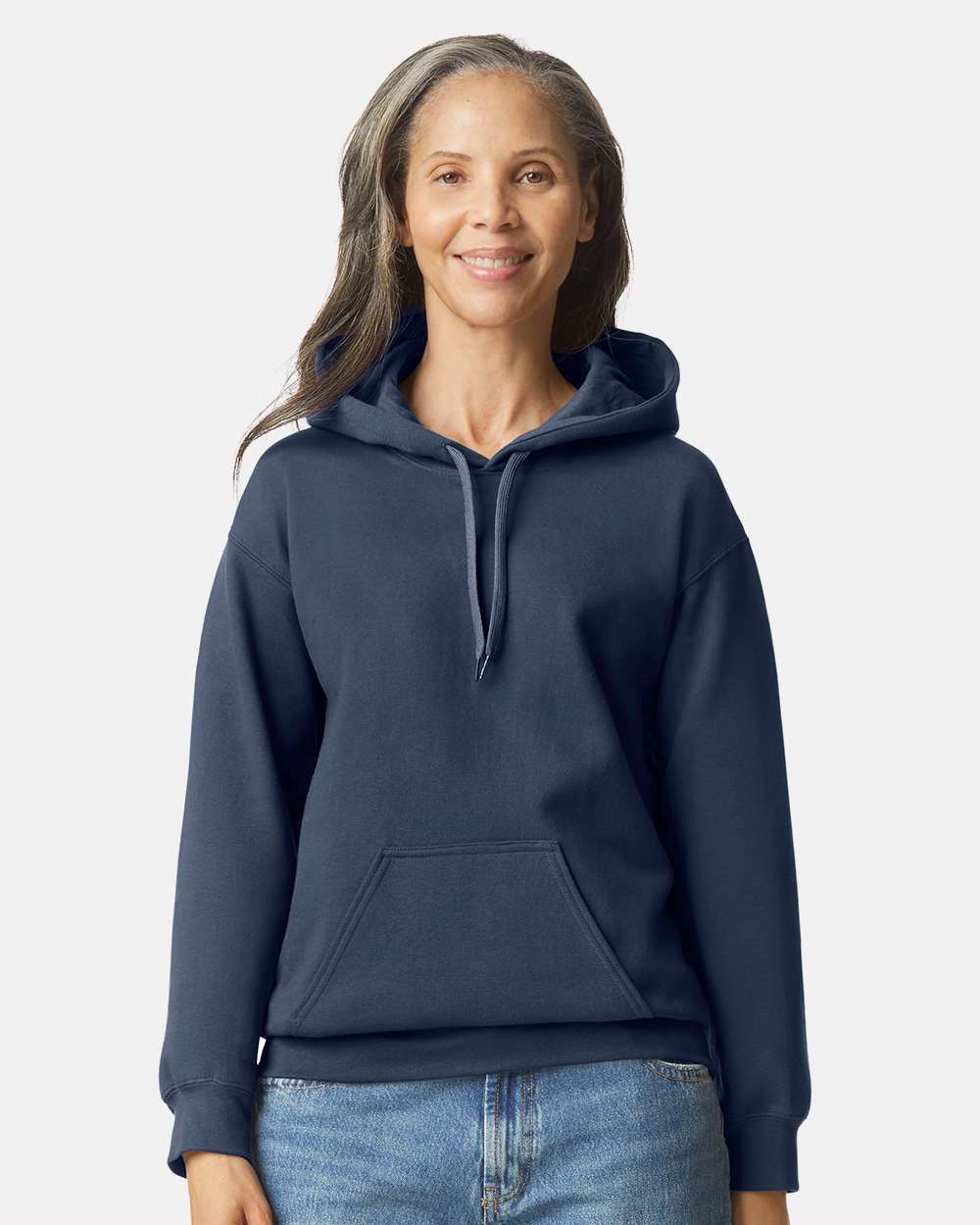Unisex Softstyle® Midweight Hooded Sweatshirt - OnModelFront - B24160633 - Blue Dusk