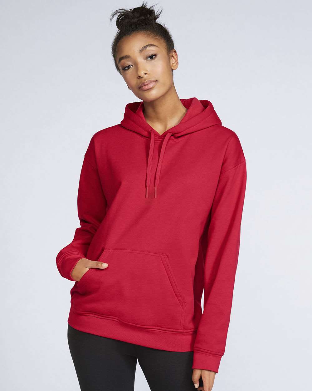 Unisex Softstyle® Midweight Hooded Sweatshirt - OnModelFront - B24160703 - Red