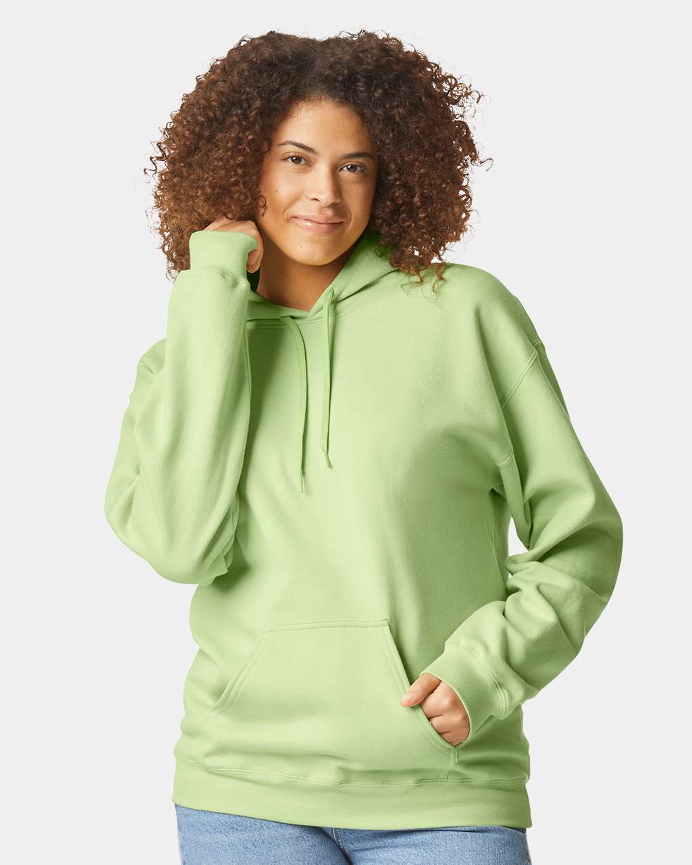 Unisex Softstyle® Midweight Hooded Sweatshirt - OnModelFront - B24160933 - Pistachio