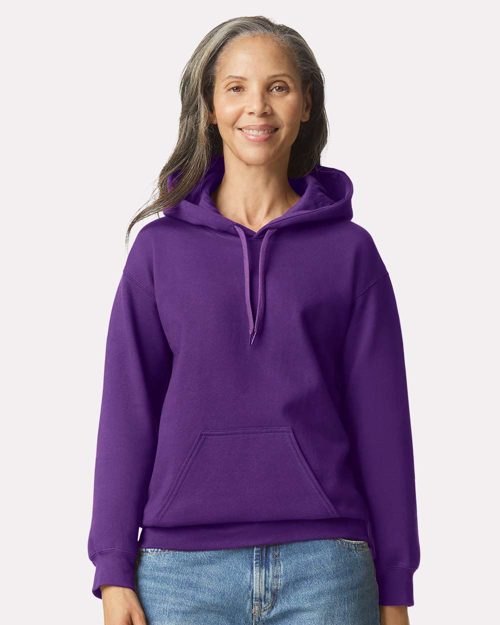 Unisex Softstyle® Midweight Hooded Sweatshirt - OnModelFront - B24160973 - Purple