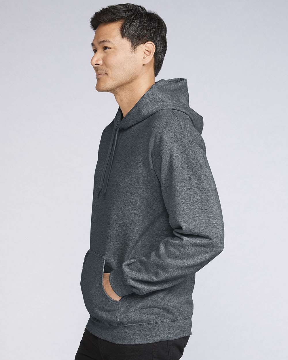 Unisex Softstyle® Midweight Hooded Sweatshirt - OnModelSide - B24160103 - Dark Heather
