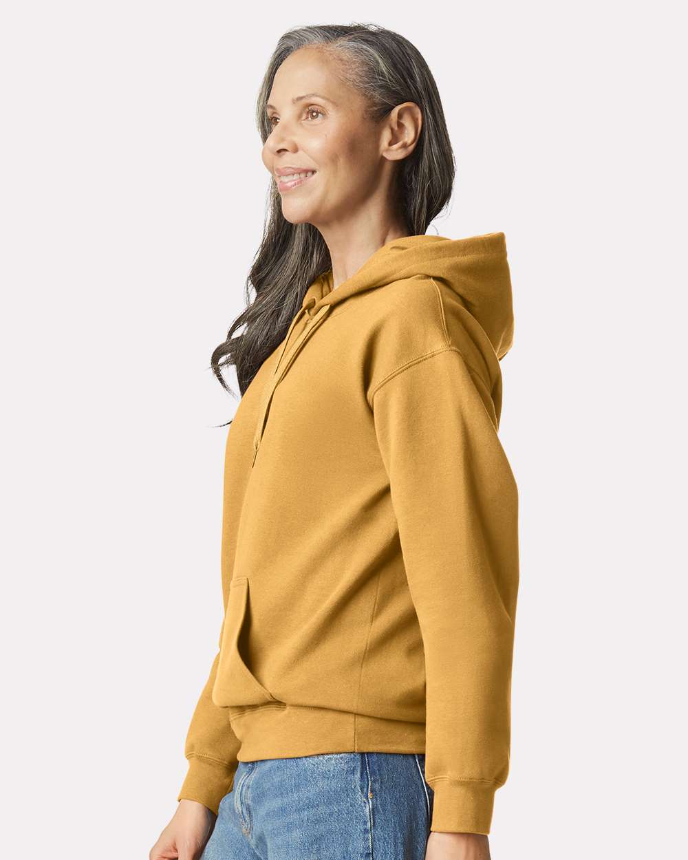 Unisex Softstyle® Midweight Hooded Sweatshirt - OnModelSide - B24160133 - Mustard