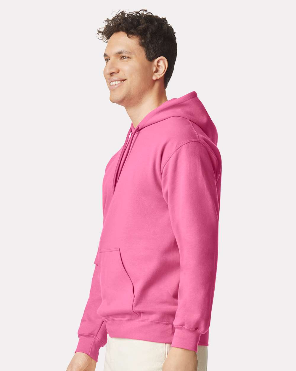 Unisex Softstyle® Midweight Hooded Sweatshirt - OnModelSide - B24160313 - Pink Lemonade