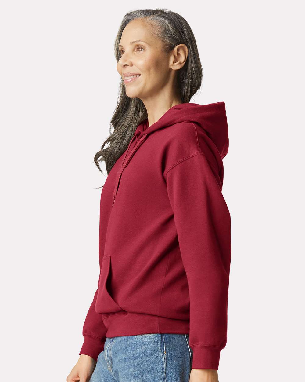 Unisex Softstyle® Midweight Hooded Sweatshirt - OnModelSide - B24160463 - Cardinal