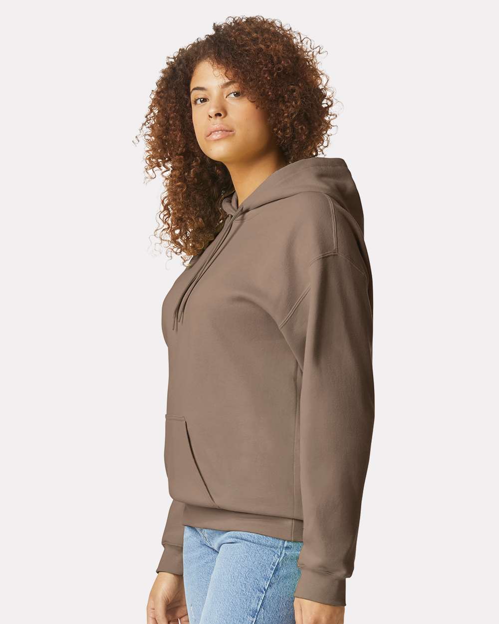 Unisex Softstyle® Midweight Hooded Sweatshirt - OnModelSide - B24160473 - Brown Savana