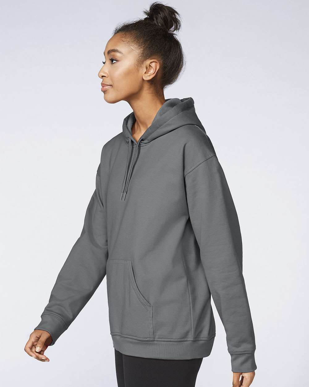 Unisex Softstyle® Midweight Hooded Sweatshirt - OnModelSide - B24160493 - Charcoal