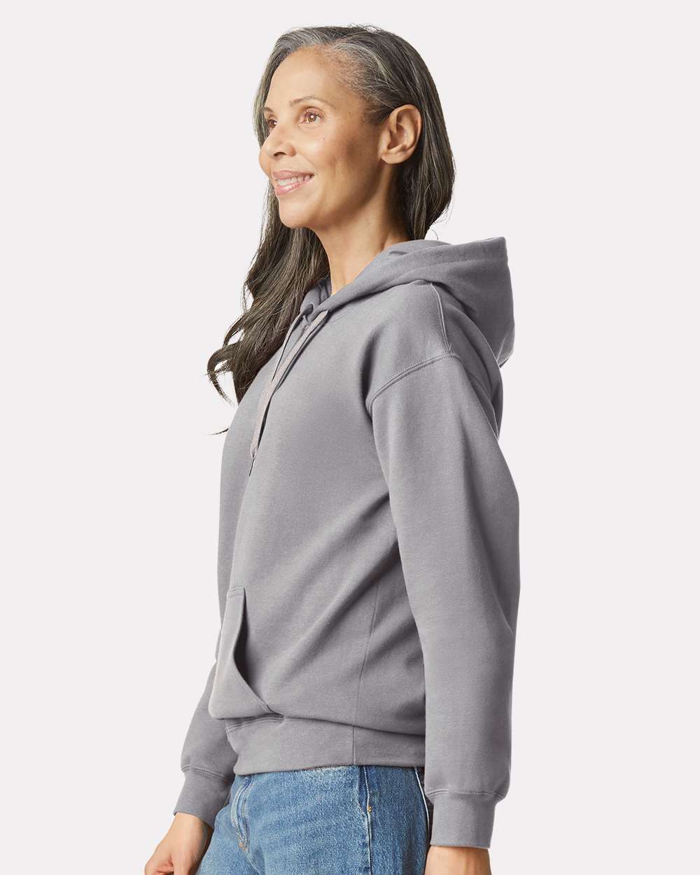 Unisex Softstyle® Midweight Hooded Sweatshirt - OnModelSide - B24160593 - Cement