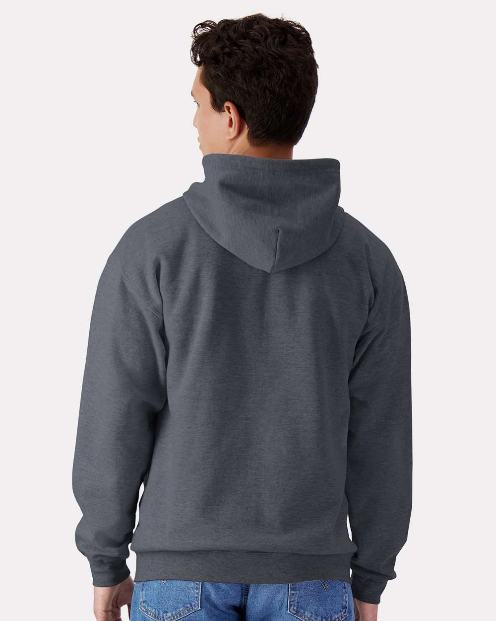 Unisex Softstyle® Full-Zip Hooded Sweatshirt - OnModelBack - B24260593 - Dark Heather