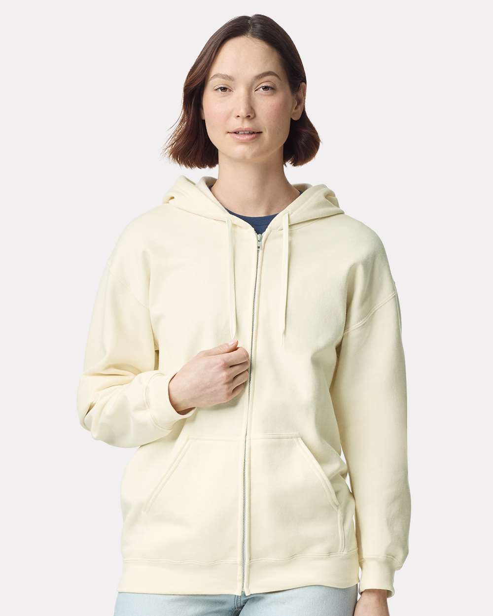 Unisex Softstyle® Full-Zip Hooded Sweatshirt - OnModelFront - B24260023 - Off White