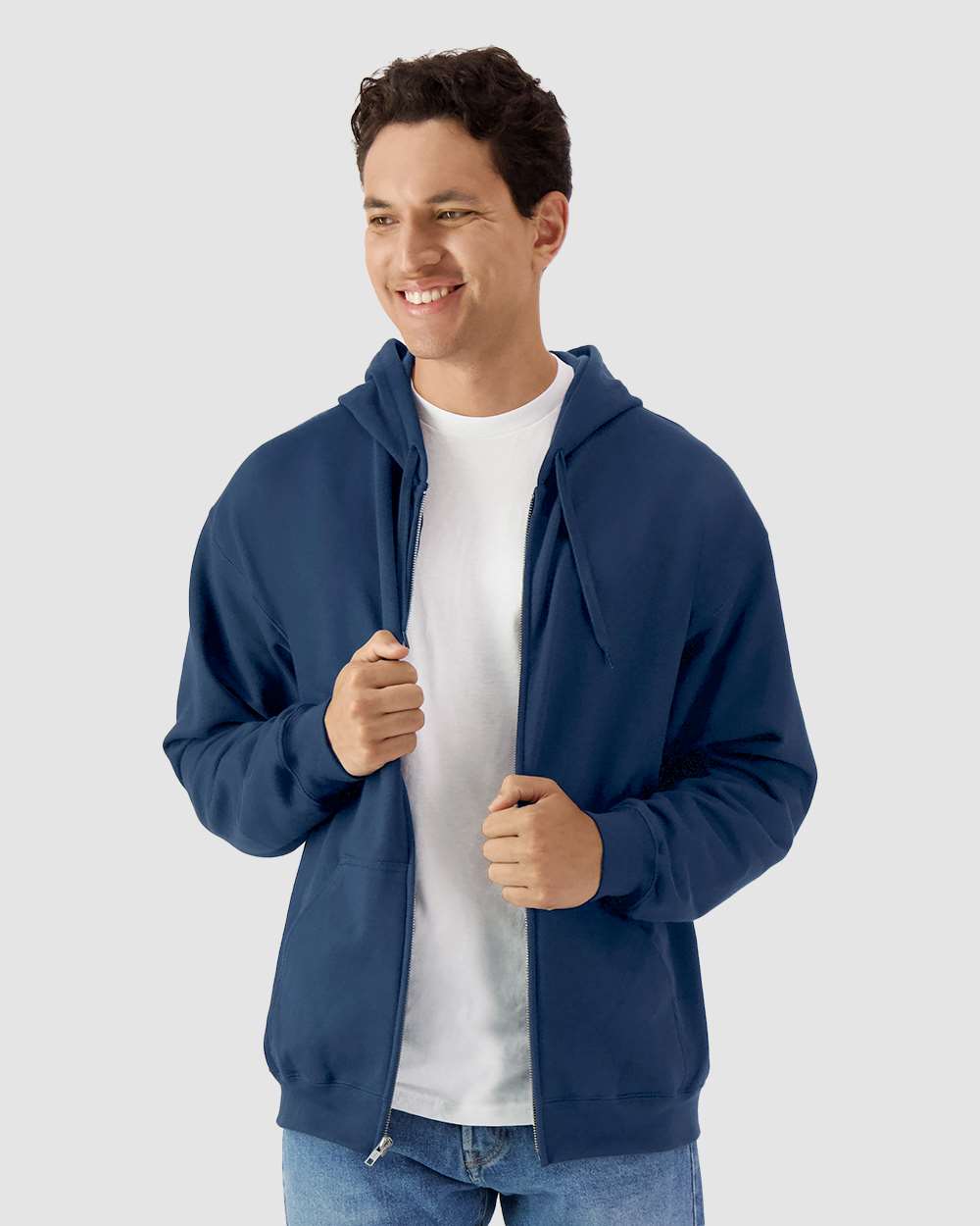 Unisex Softstyle® Full-Zip Hooded Sweatshirt - OnModelFront - B24260653 - Navy