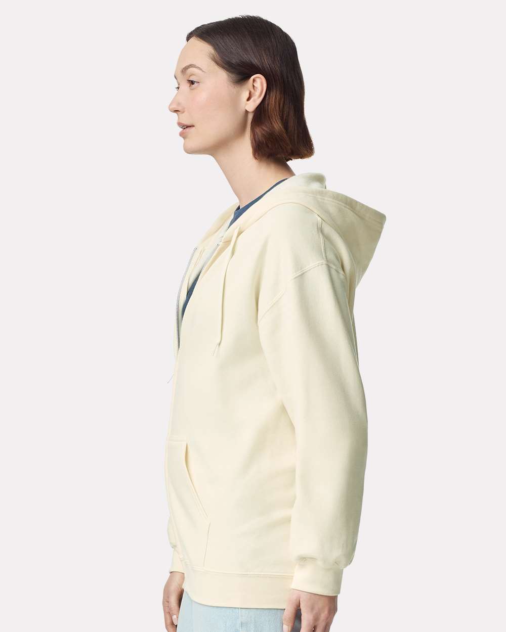 Unisex Softstyle® Full-Zip Hooded Sweatshirt - OnModelSide - B24260023 - Off White