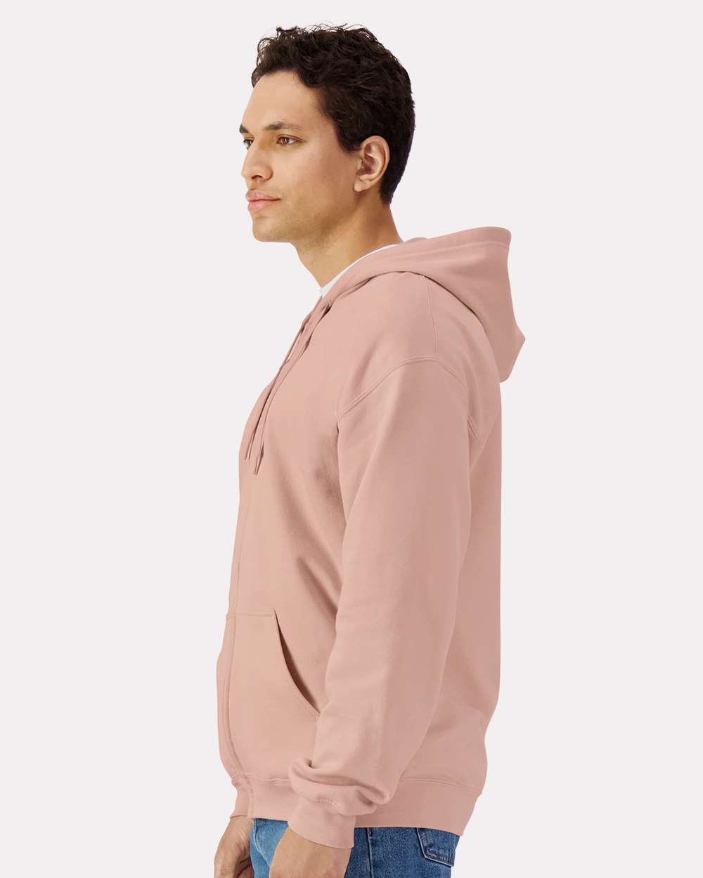 Unisex Softstyle® Full-Zip Hooded Sweatshirt - OnModelSide - B24260303 - Dusty Rose