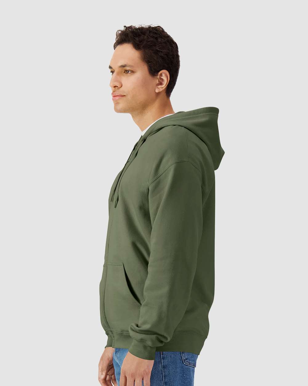 Unisex Softstyle® Full-Zip Hooded Sweatshirt - OnModelSide - B24260493 - Military Green