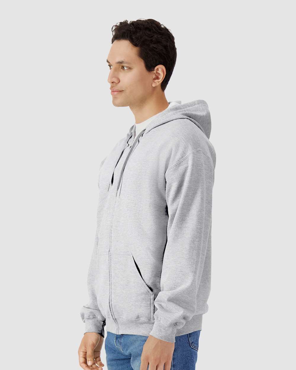 Unisex Softstyle® Full-Zip Hooded Sweatshirt - OnModelSide - B24260583 - Sport Grey