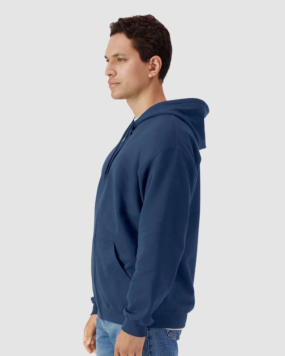 Unisex Softstyle® Full-Zip Hooded Sweatshirt - OnModelSide - B24260653 - Navy