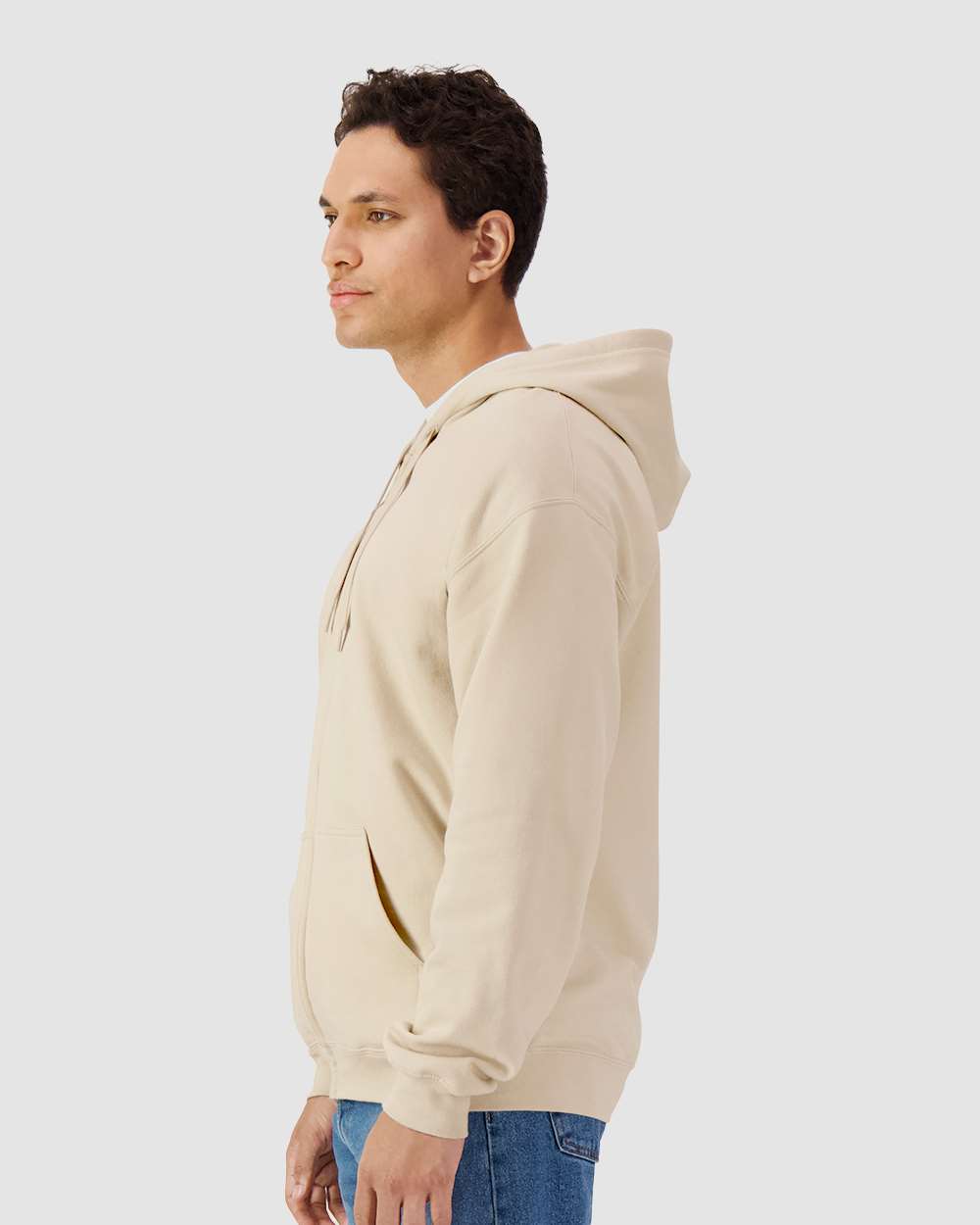 Unisex Softstyle® Full-Zip Hooded Sweatshirt - OnModelSide - B24260703 - Sand