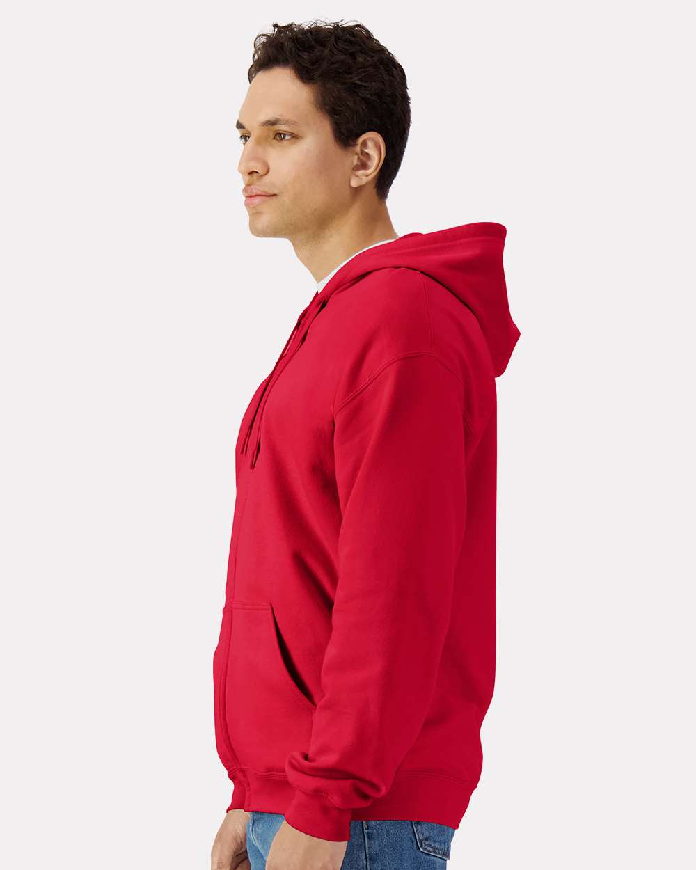 Unisex Softstyle® Full-Zip Hooded Sweatshirt - OnModelSide - B24260713 - Red
